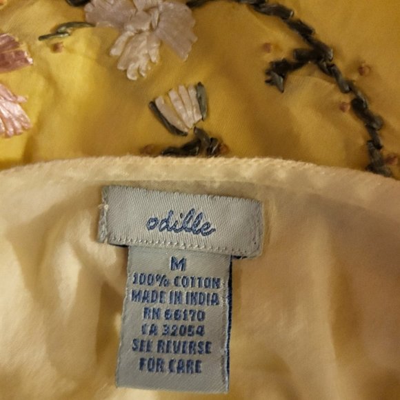 Anthropologie Odille Floral Embroidered Hem Yellow Tank Medium - Picture 10 of 11